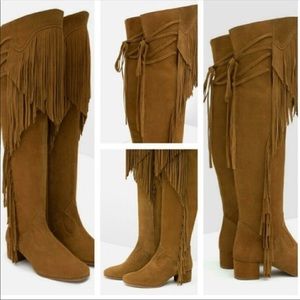 Zara suede over the knee fringe boots!
